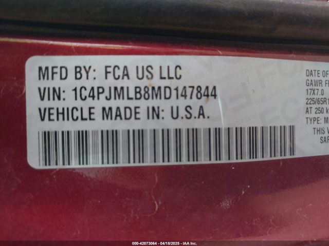1C4PJMLB8MD147844 Jeep Cherokee Latitude Plus 4x4