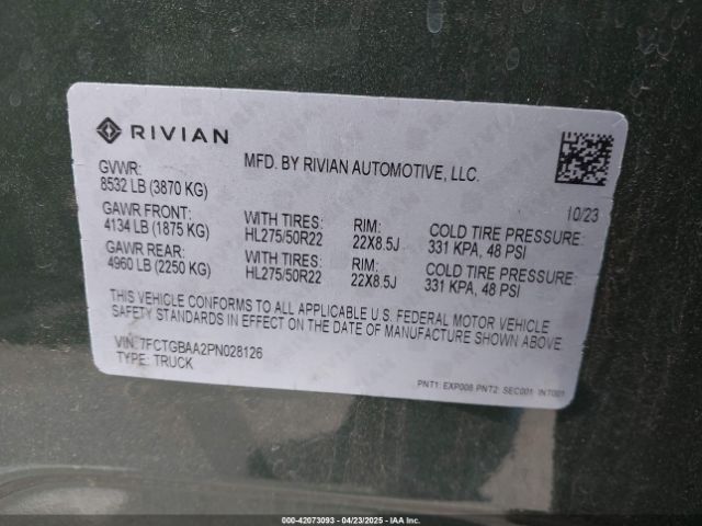 2023 RIVIAN R1T 7FCTGBAA2PN028126 Photo 8