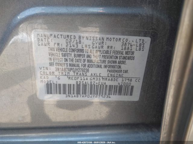 3N1AB7AP0JY279236 Nissan 2018