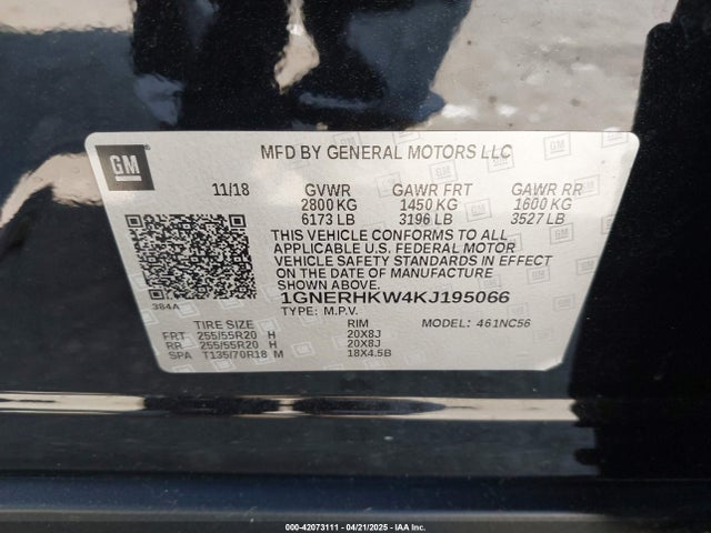 1GNERHKW4KJ195066 Chevrolet Traverse 3lt