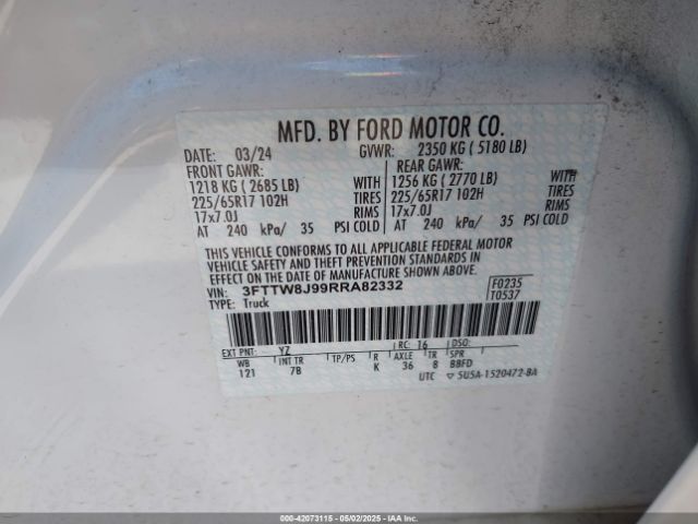 3FTTW8J99RRA82332 Ford Maverick Xlt