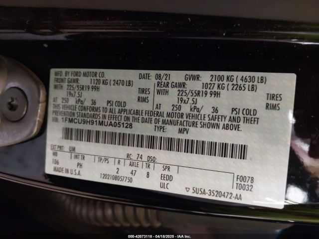 2021 FORD ESCAPE 1FMCU9H91MUA05128 Photo 8