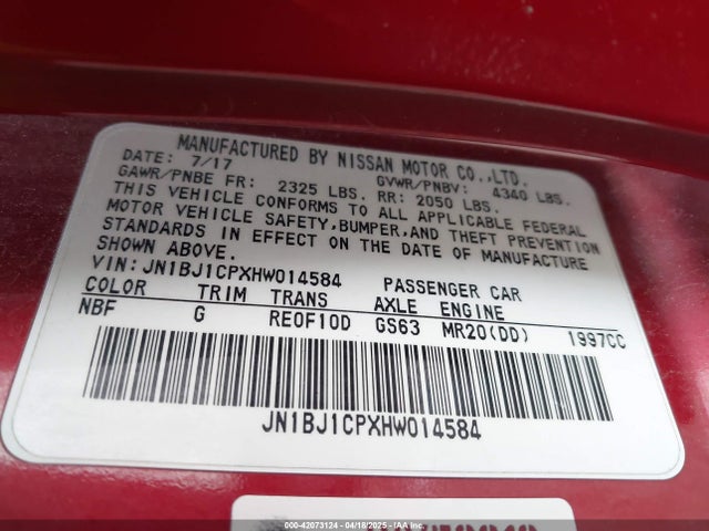 JN1BJ1CPXHW014584 Nissan Rogue Sport S
