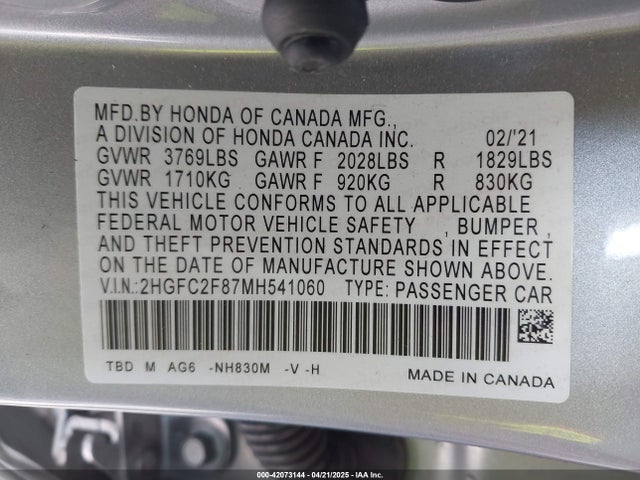 Honda Civic Sport 2021 2HGFC2F87MH541060 Image 9