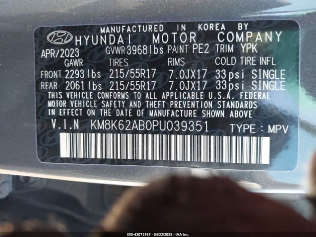 KM8K62AB0PU039351 Hyundai Kona Sel