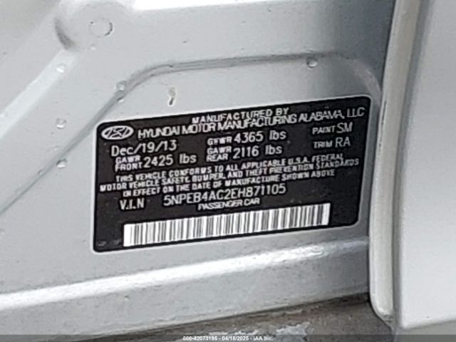 5NPEB4AC2EH871105 Hyundai SONATA GLS
