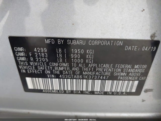 Subaru Impreza 2.0i 2019 4S3GTAB61K3737447 Image 9