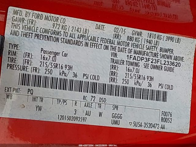 1FADP3F23FL233620 Ford FOCUS SE