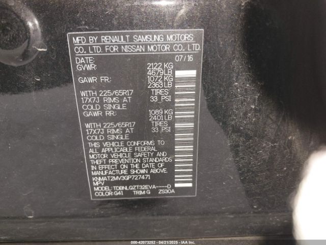 KNMAT2MV3GP727471 Nissan ROGUE SV