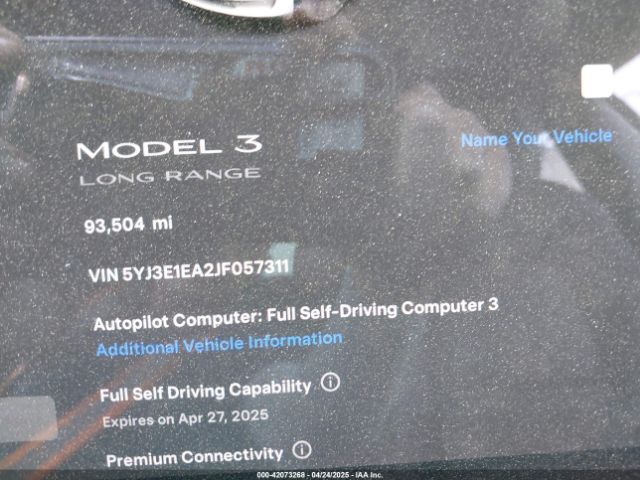 5YJ3E1EA2JF057311 Tesla Model 3 Long Range/mid Range