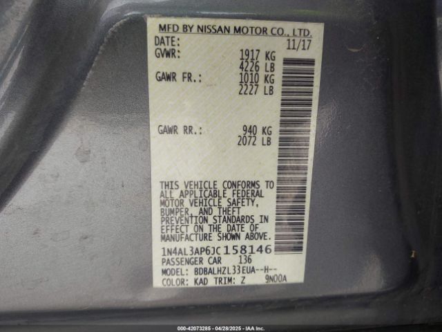 1N4AL3AP6JC158146 Nissan Altima 2.5 Sr