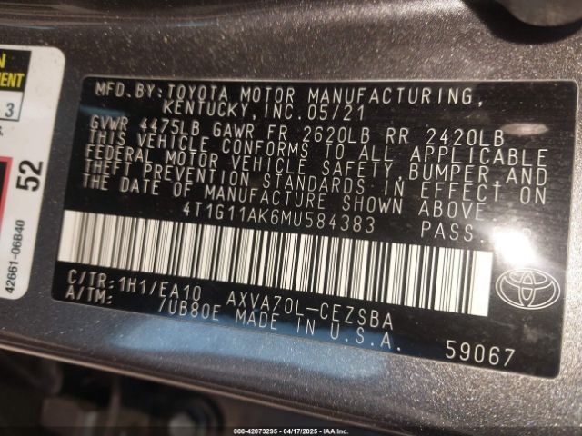 4T1G11AK6MU584383 Toyota CAMRY SE