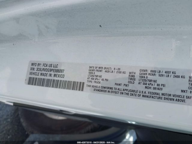 2023 RAM PROMASTER 2500 3C6LRVDG9PE586097 Photo 8