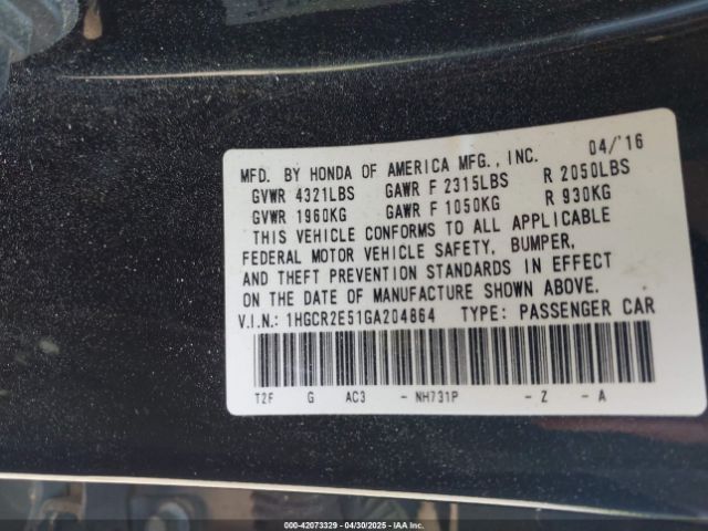 1HGCR2E51GA204864 Honda Accord Sport