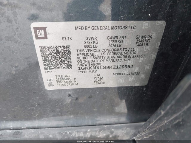 1GKKNXLS9KZ120964 GMC Acadia Denali