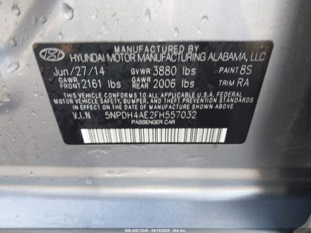 5NPDH4AE2FH557032 Hyundai ELANTRA SE