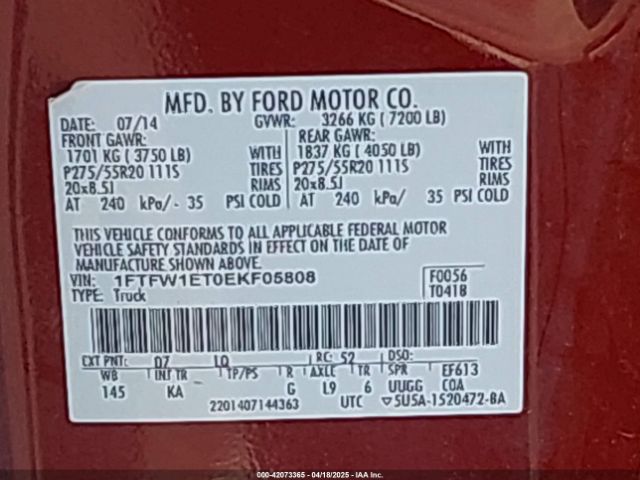 1FTFW1ET0EKF05808 Ford F-150 King Ranch