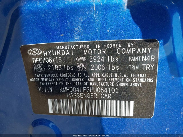 KMHD84LF3HU064101 Hyundai Elantra Limited
