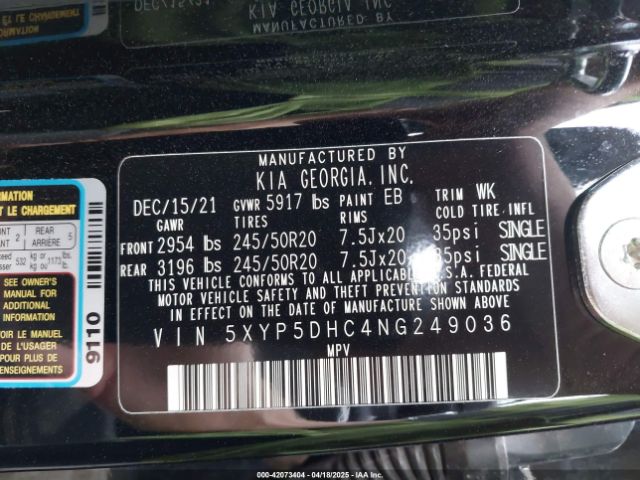 5XYP5DHC4NG249036 KIA Telluride Sx