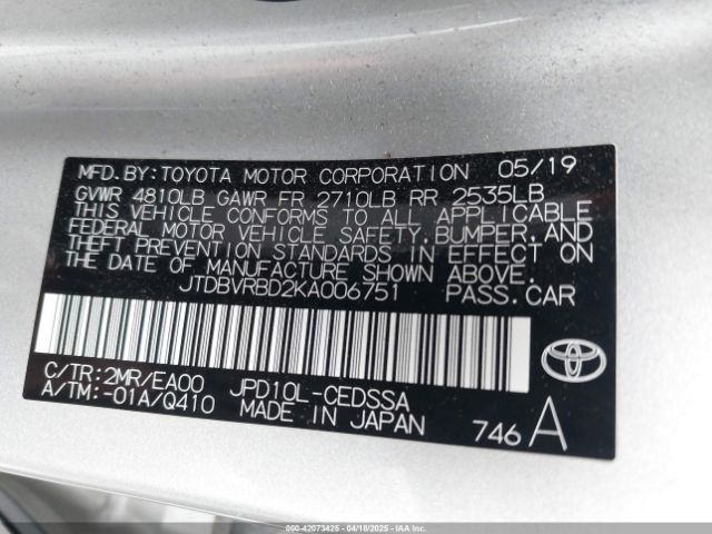 JTDBVRBD2KA006751 Toyota Mirai