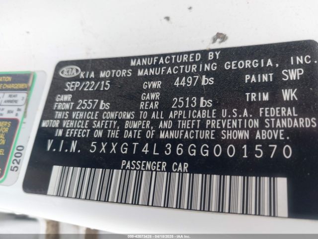 5XXGT4L36GG001570 KIA Optima Lx