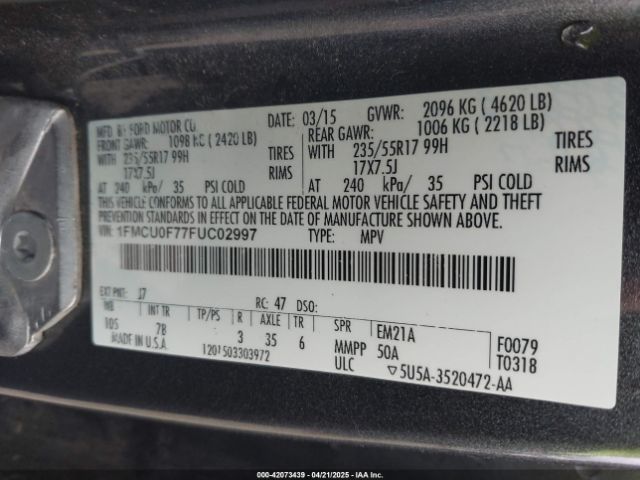 1FMCU0F77FUC02997 Ford ESCAPE S