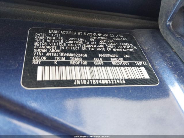 JN1BJ1BV4MW322456 Nissan Rogue Sport Sv Fwd Xtronic Cvt