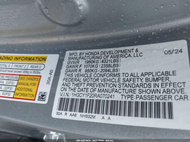 2024 HONDA ACCORD 1HGCY1F20RA070241 Photo 8