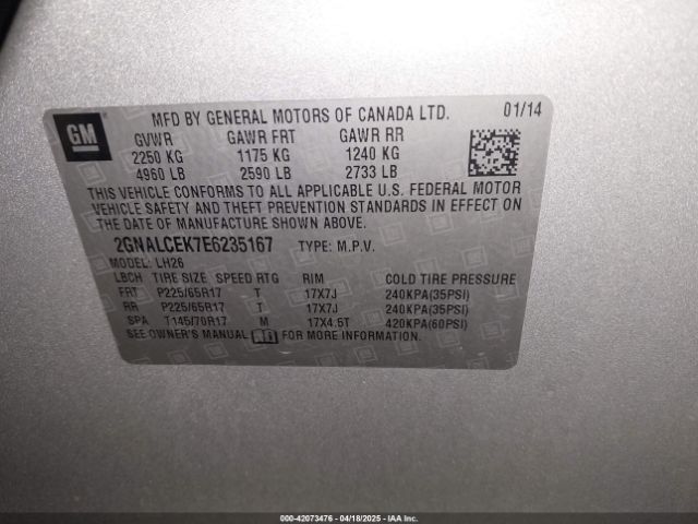 2GNALCEK7E6235167 Chevrolet Equinox 2lt