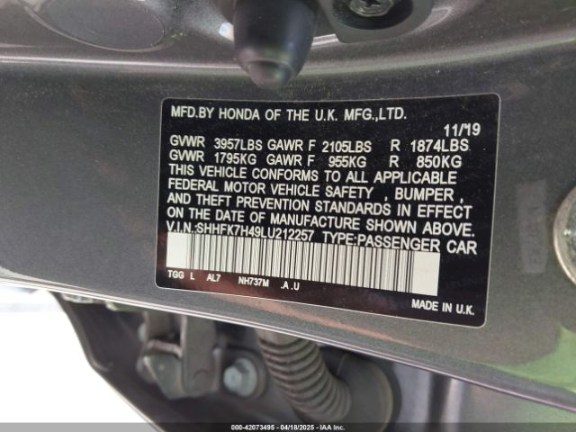 SHHFK7H49LU212257 Honda Civic Sport