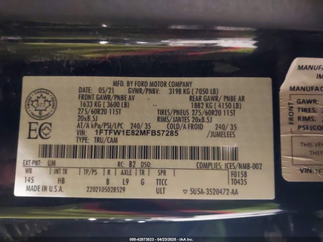 2021 FORD F-150 1FTFW1E82MFB57285 Photo 8