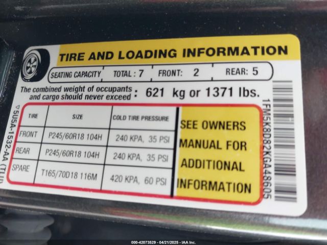 1FM5K8D82KGA48605 Ford EXPLORER XLT