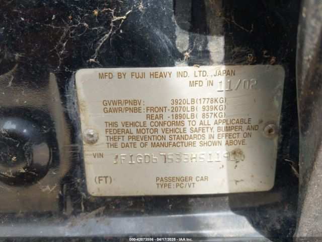 2003 SUBARU IMPREZA JF1GD67533H511916 Photo 8