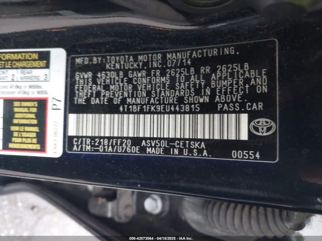4T1BF1FK9EU443815 Toyota CAMRY SE
