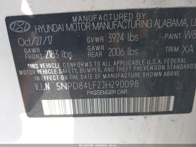5NPD84LF2JH290098 Hyundai Elantra Value Edition