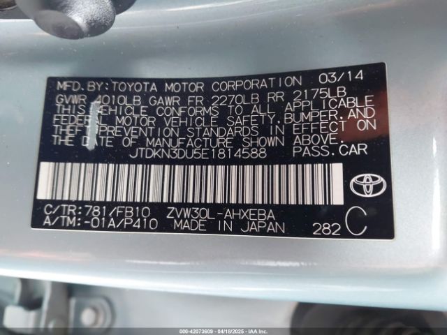 JTDKN3DU5E1814588 Toyota Prius Two