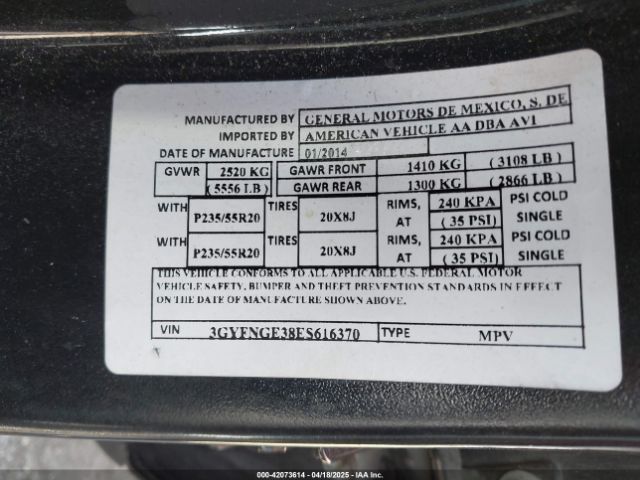 3GYFNGE38ES616370 Cadillac Srx Premium Collection