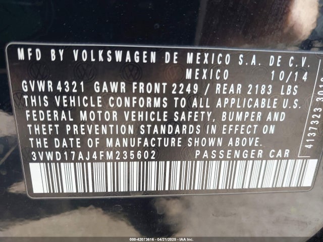 3VWD17AJ4FM235602 Volkswagen Jetta 1.8t Se