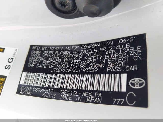 JTDEPMAE5NJ193329 Toyota COROLLA LE