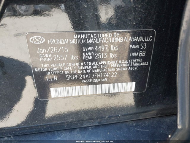5NPE24AF7FH174122 Hyundai SONATA SE