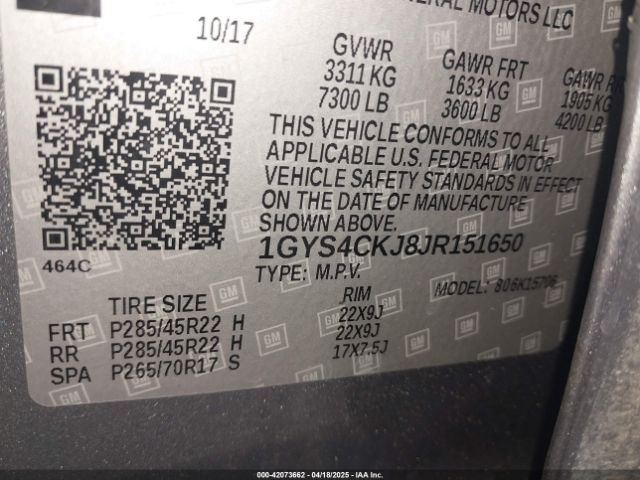2018 CADILLAC ESCALADE 1GYS4CKJ8JR151650 Photo 8