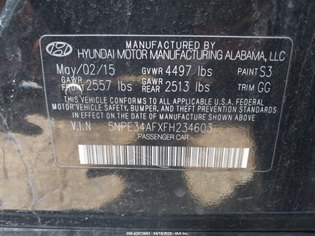 5NPE34AFXFH234603 Hyundai Sonata Sport