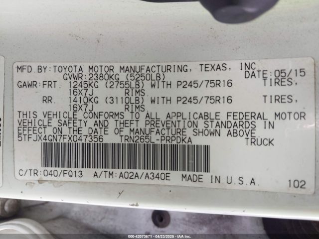 5TFJX4GN7FX047356 Toyota Tacoma Prerunner