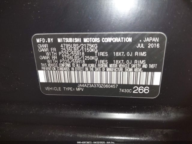 2016 MITSUBISHI OUTLANDER JA4AZ3A37GZ060457 Photo 8