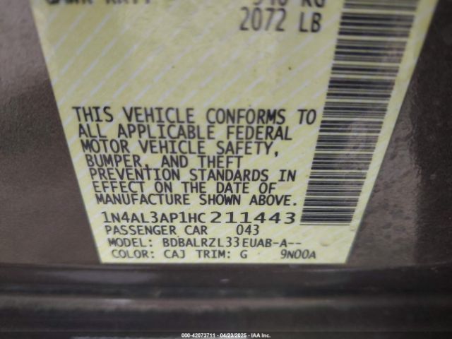 1N4AL3AP1HC211443 Nissan Altima 2.5 Sl