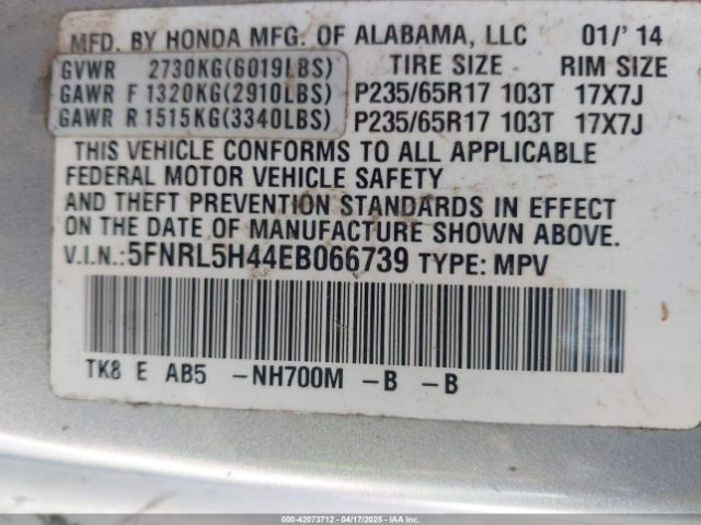 5FNRL5H44EB066739 Honda ODYSSEY EX