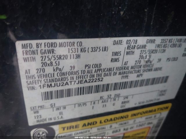 1FMJU2AT7JEA22252 Ford Expedition Limited