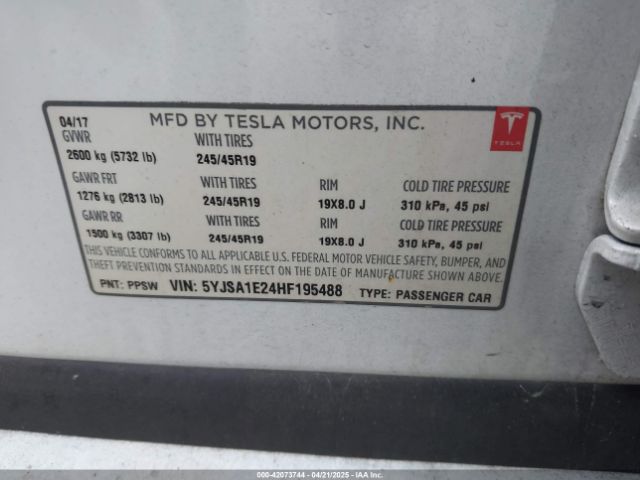 2017 TESLA MODEL S 5YJSA1E24HF195488 Photo 8