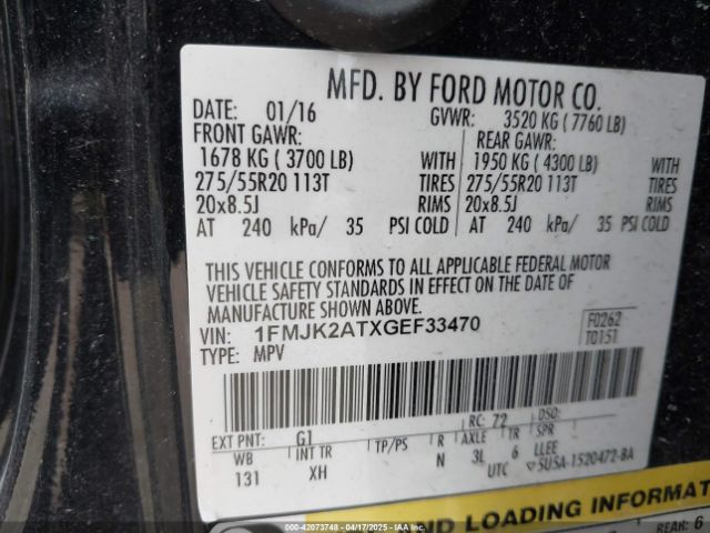 1FMJK2ATXGEF33470 Ford Expedition El Limited