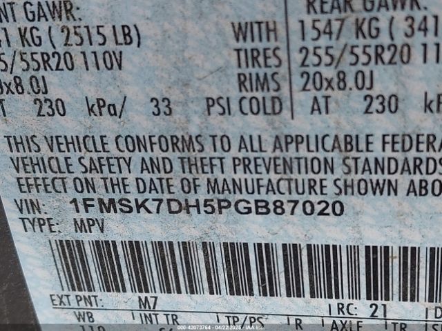 1FMSK7DH5PGB87020 Ford EXPLORER XLT